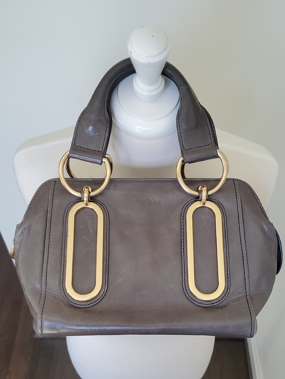 EUC See By Chloe Leather Satchel In Gray With Gold Hardware